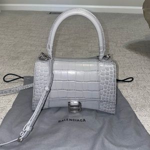 Balenciaga Small Hourglass Calfskin Crocodile Embossed